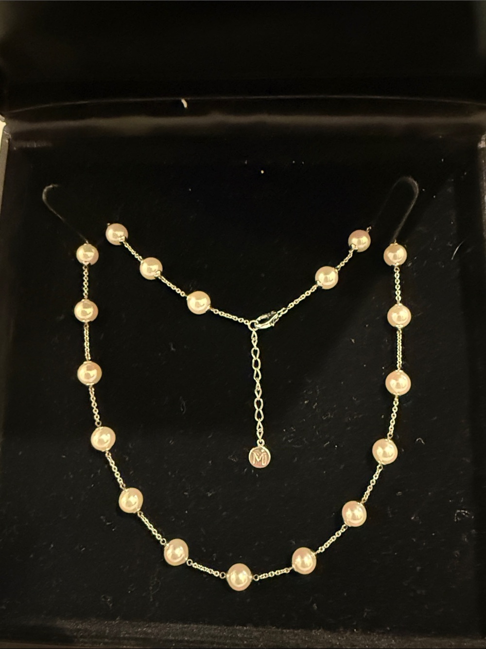 Majorica White Pearl Rhodium Plated Sterling Silver Station Necklace